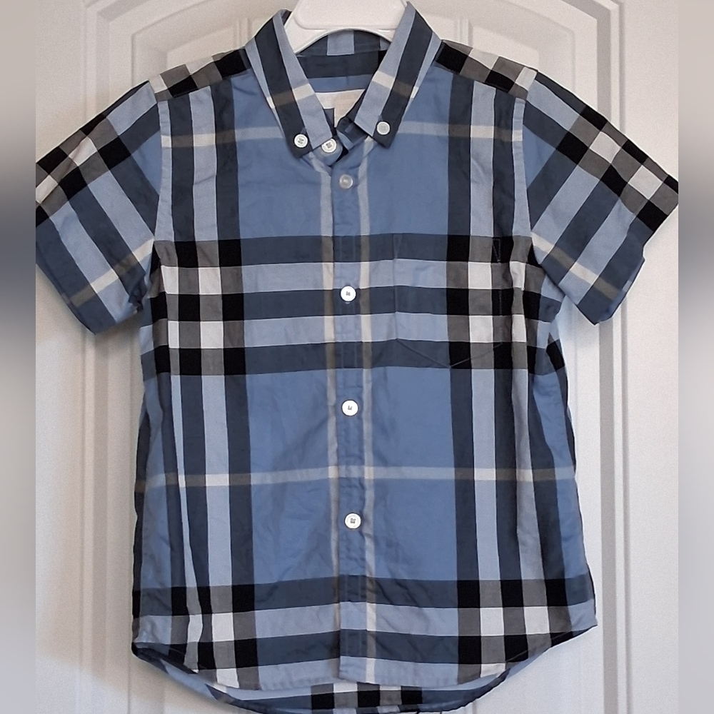 Burberry Kids Blue and Black Plaid Button Down Dress Shirt